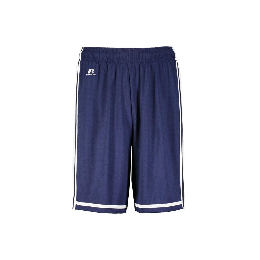 Russell 4B2VTM.NWH.L Adult Legacy Basketball Shorts, Navy & White - Large