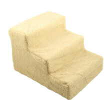 (Beige) 3 Steps Washable Folding Portable Stairs Doggy Puppy Pet Dog Cover Ramp Ladder