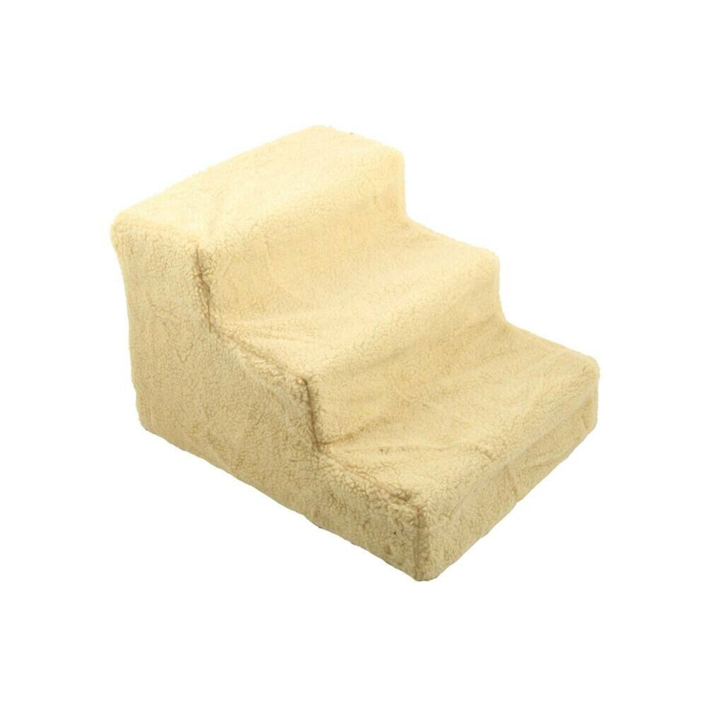 (Beige) 3 Steps Washable Folding Portable Stairs Doggy Puppy Pet Dog Cover Ramp Ladder