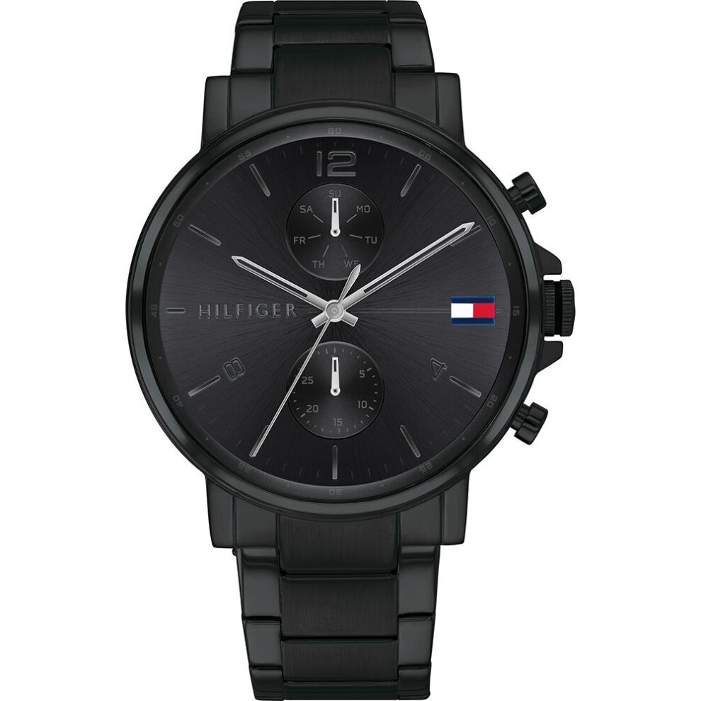 Tommy Hilfiger 1710414 Men's Dial Watch - 44Mm Stainless Steel, Quartz, Date, 5 Atm Black