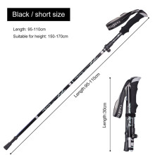 (Black, Short) Folding Trekking Poles Adjustable Walking Stick 5-Sections Aluminum Alpenstock