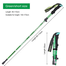 (Green, Short) Folding Trekking Poles Adjustable Walking Stick 5-Sections Aluminum Alpenstock