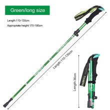 (Green, Long) Folding Trekking Poles Adjustable Walking Stick 5-Sections Aluminum Alpenstock