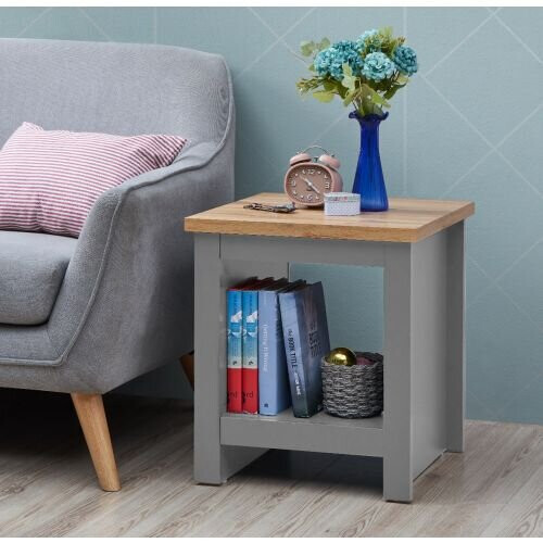Timber Art Design UK Lisbon Side Lamp Table Bedside Cabinet With Open Storage Light Grey