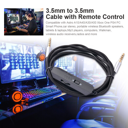 2m Audio Cord Nylon Braided Wire Cable w/Mic for Astro Gaming Headset 1