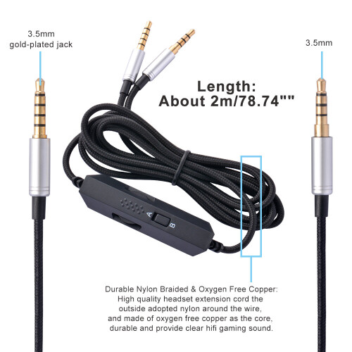 2m Audio Cord Nylon Braided Wire Cable w/Mic for Astro Gaming Headset 2