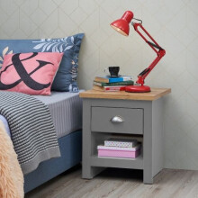 Lisbon Bedside Lamp Table Cabinet Nightstand 1 Drawer Light Grey