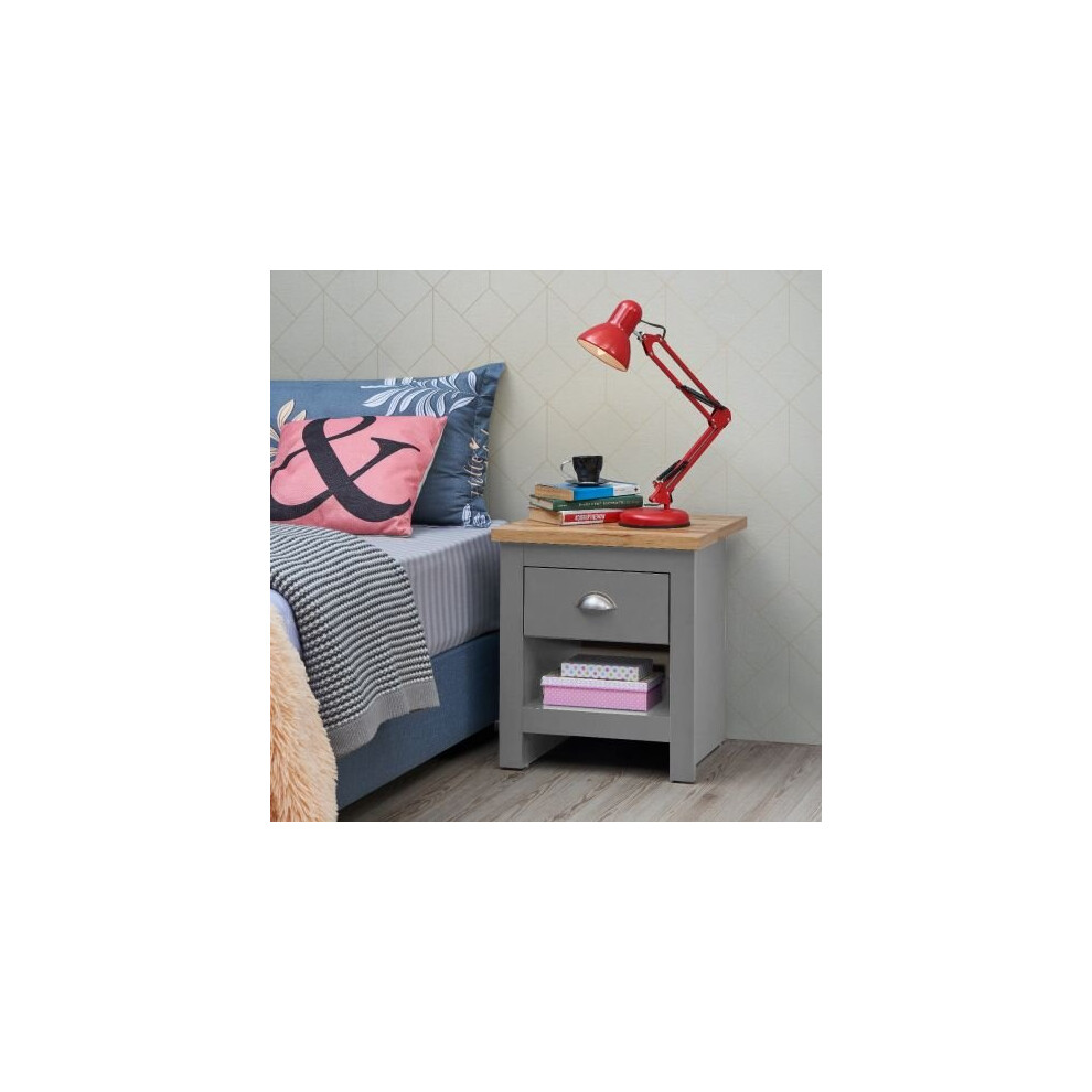 Timber Art Design Uk Lisbon Bedside Lamp Table Cabinet Nightstand 1 Drawer Light Grey