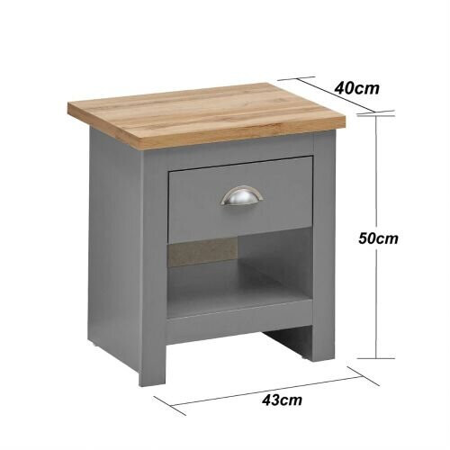 Timber Art Design UK Lisbon Bedside Lamp Table Cabinet Nightstand 1 Drawer Light Grey 2