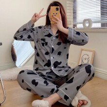 (GreyCow, M) women's long-sleeved Pajamas cardigan pajamas cotton
