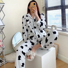 (WhiteCow, L) women's long-sleeved Pajamas cardigan pajamas cotton