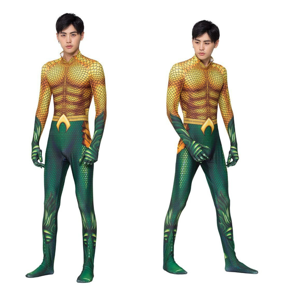 (Gold, Kid L) Aquaman Cosplay Costume Bodysuit Spandex Zentai Suit Multicoloured