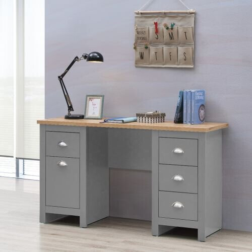 Timber Art Design UK Lisbon Double Pedestal Desk Light Grey Laptop Computer Desk Office