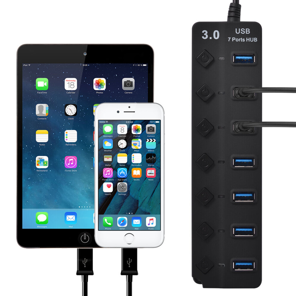 (7 Ports) Usb 3.0 Date Hub Splitter With Individual Power Switches And Leds 7381457028438