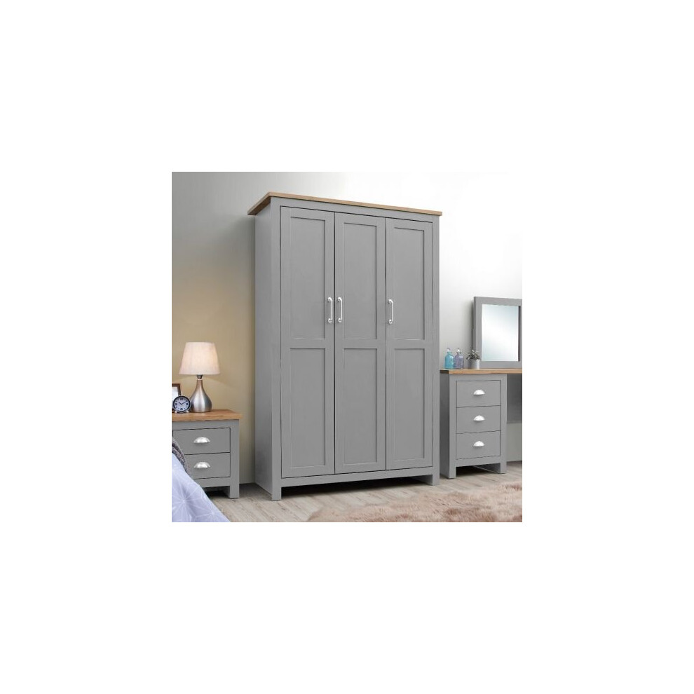 Lisbon Bedroom Furniture 3 Door Triple Wardrobe In Light Grey