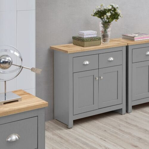 Timber Art Design UK Lisbon Compact 2 Doors 2 Drawer Sideboard Storage Cupboard Light Grey