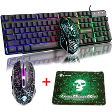 (Black) LED Gaming Keyboard & Mouse Set Rainbow USB Illuminated for PC Laptop Xbox PS4