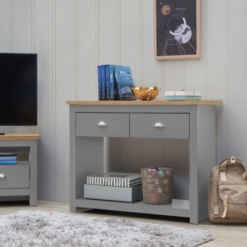 Timber Art Design UK Lisbon Console Hall Way Table with 2 Drawers Light Grey