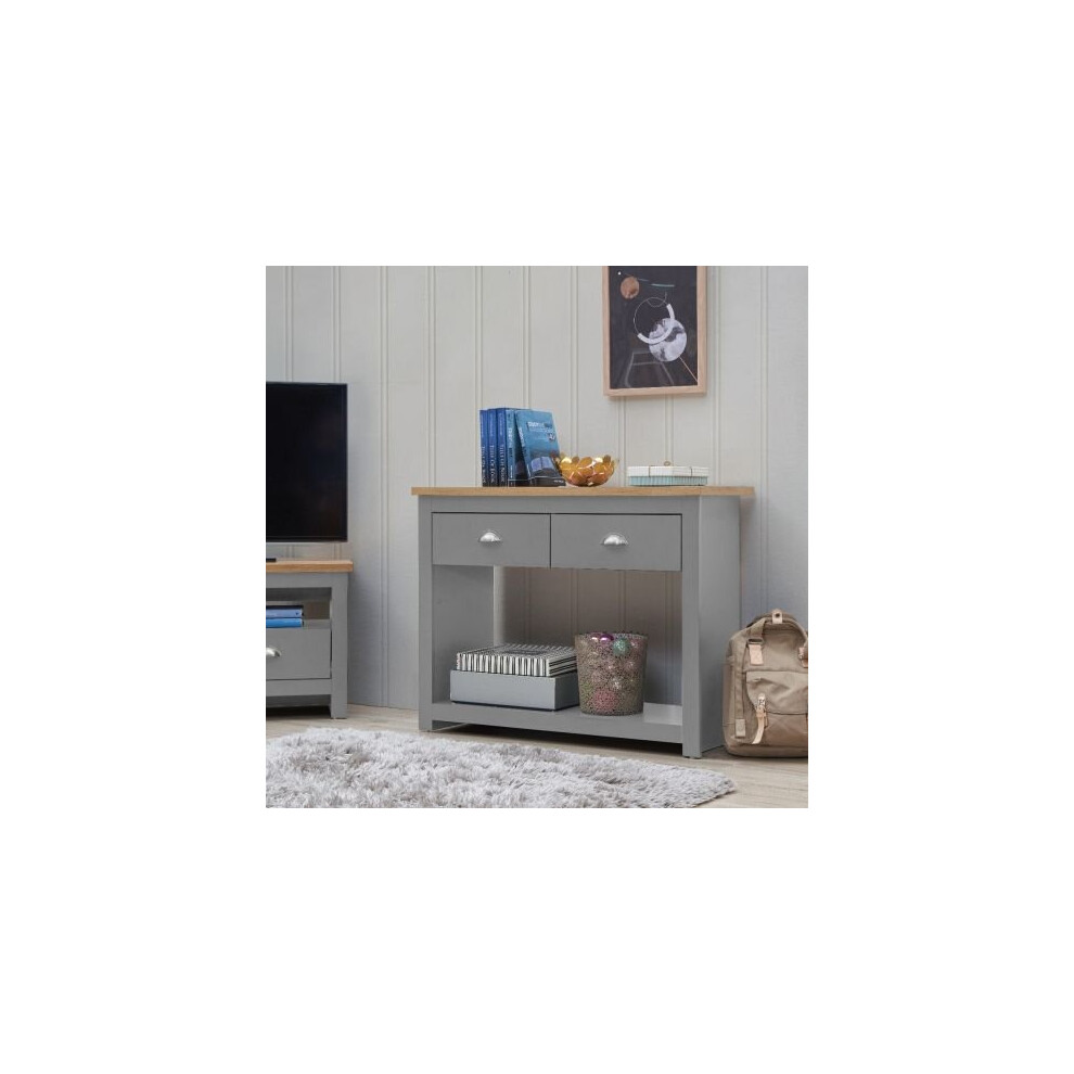Lisbon Console Hall Way Table with 2 Drawers Light Grey