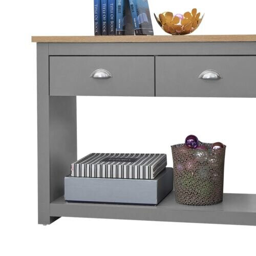 Timber Art Design UK Lisbon Console Hall Way Table with 2 Drawers Light Grey 2