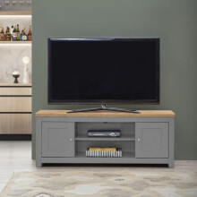 Lisbon TV Unit Stand Media Cabinet 2 Doors and Shelf Light Grey