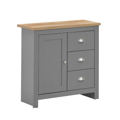 Timber Art Design UK Lisbon 1 Door 3 Drawer Storage Cabinet Sideboard Light Grey 2