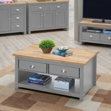Lisbon Living Room 2 Drawer Coffee Table Light Grey Storage Furniture