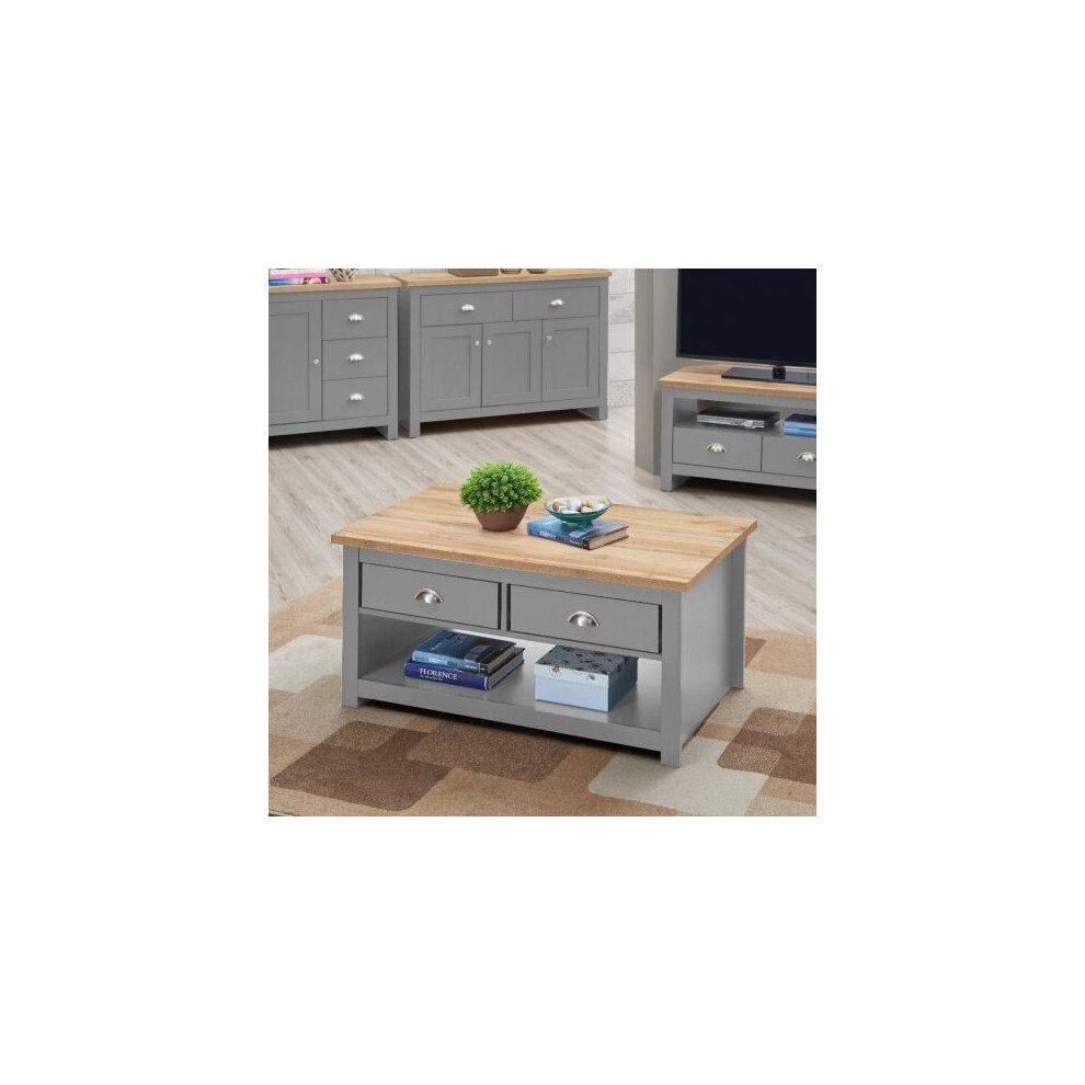 Lisbon Living Room 2 Drawer Coffee Table Light Grey Storage Furniture