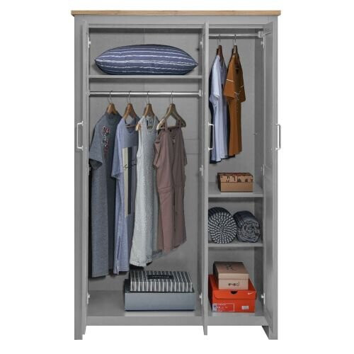 Timber Art Design UK 3 Piece Set 3 Doors Wardrobe 4 Drawer Chest Bedside Table  Light Grey 2