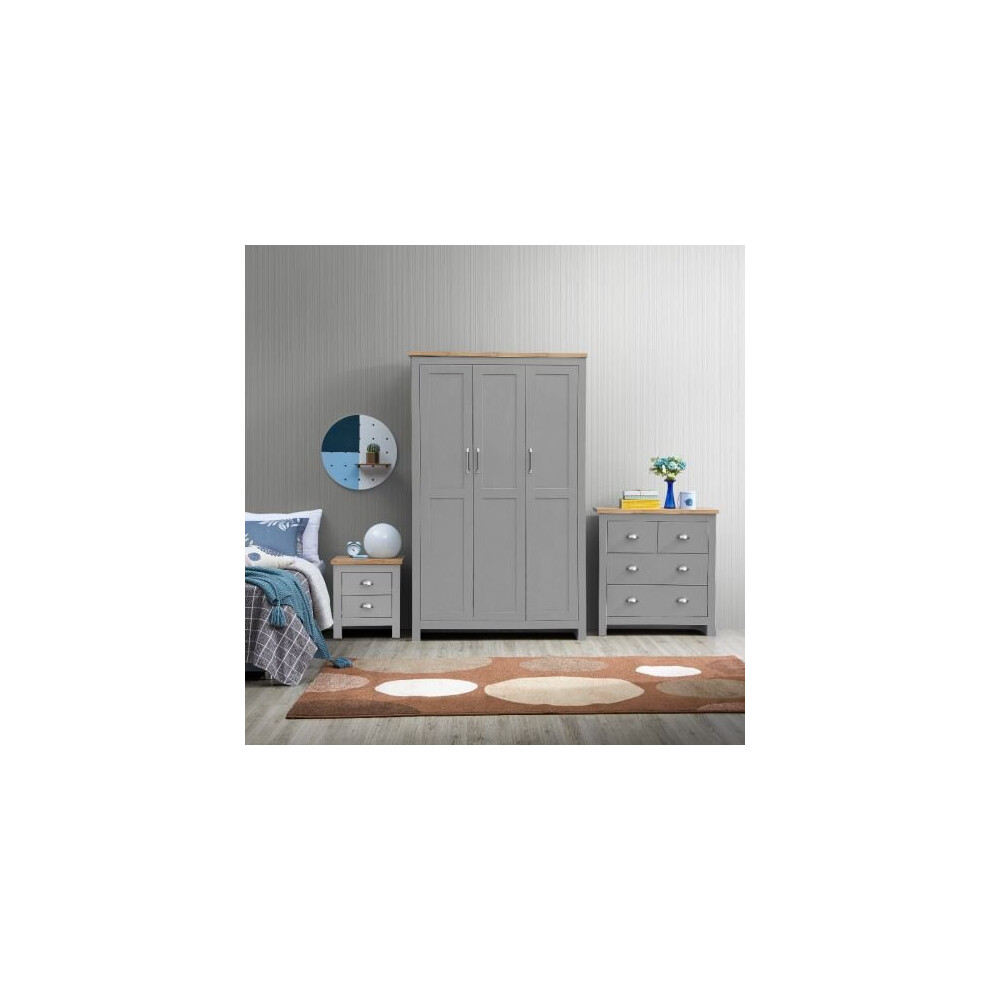 3 Piece Set 3 Doors Wardrobe 4 Drawer Chest Bedside Table  Light Grey