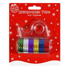 6 Rolls Of Holographic Tape & Dispenser 12mm x 3m Gift Wrapping Christmas Xmas