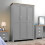 Timber Art Design UK 3 Piece Set 3 Doors Wardrobe 4 Drawer Chest Bedside Table  Light Grey 2