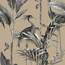 Belgravia Decor Azzurra Leaf Charcoal Gold Wallpaper 9505