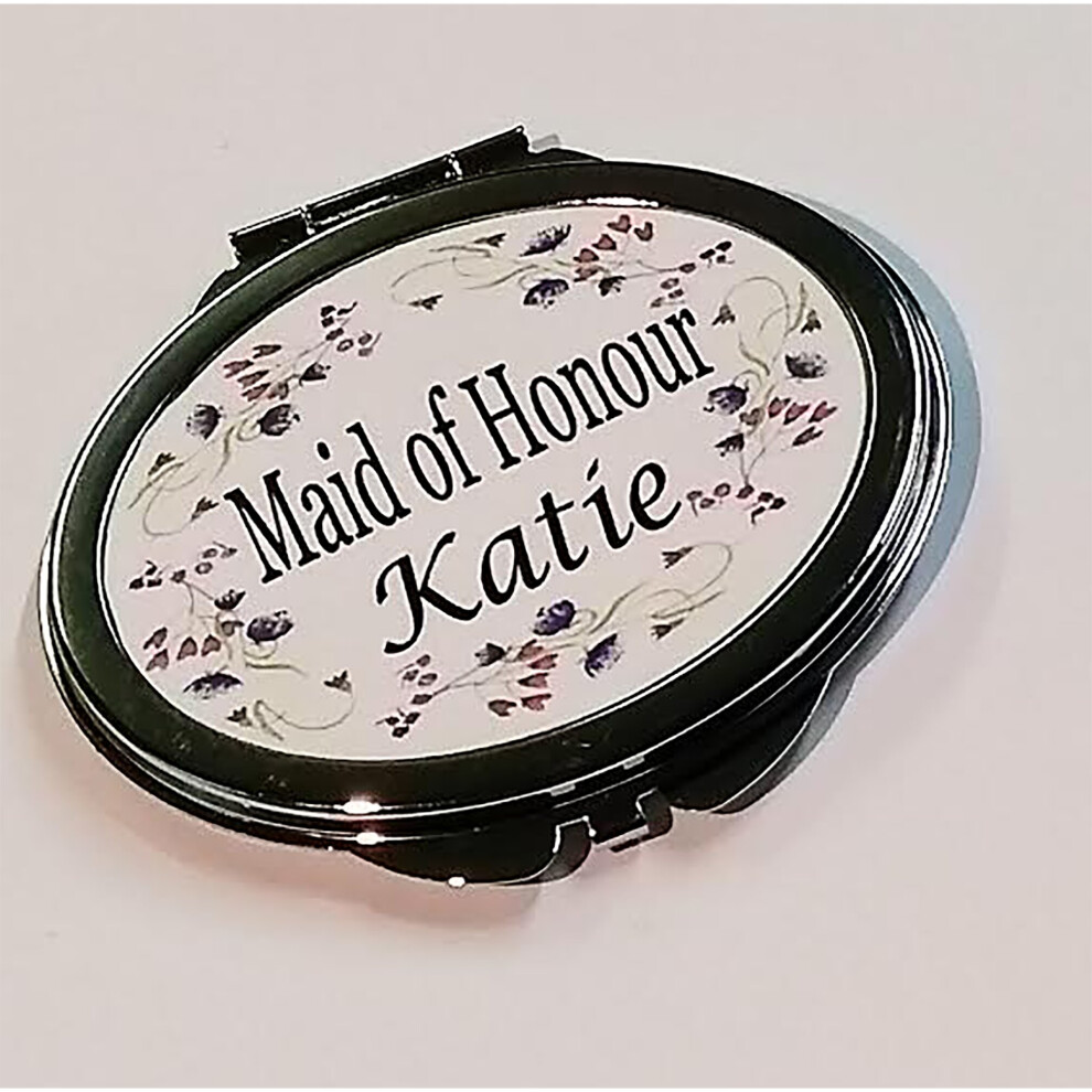 Personalised Gift Products Personalised Purple Floral Maid Of Honour, Bridesmaid, Flower Girl Or Mother Of The Bride Compact Mirror Wedding Gift