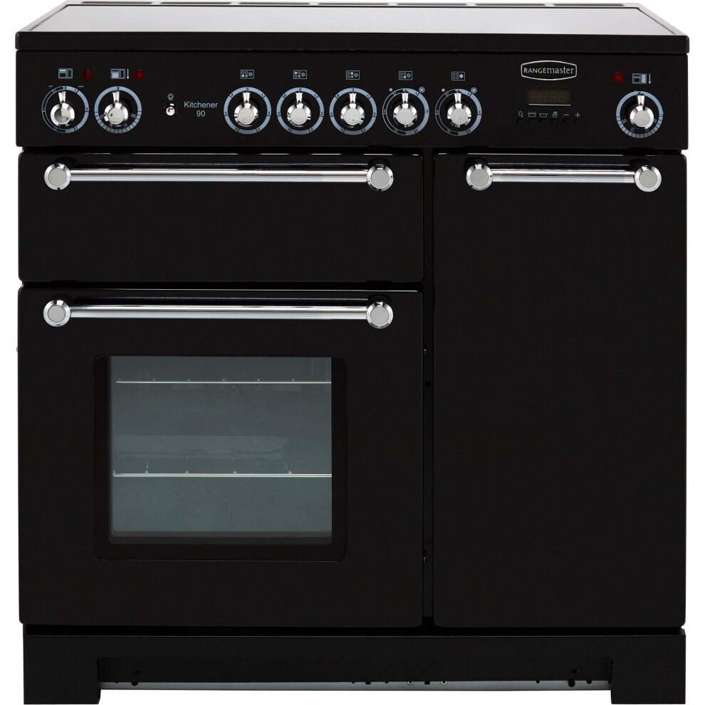 Rangemaster Kitchener KCH90ECBL/C 90cm Electric Range Cooker with Ceramic Hob - Black / Chrome