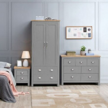 3 Piece Set (2 Door Wardrobe, 3+4 Chest, 2 Drawer Bedside) Cream