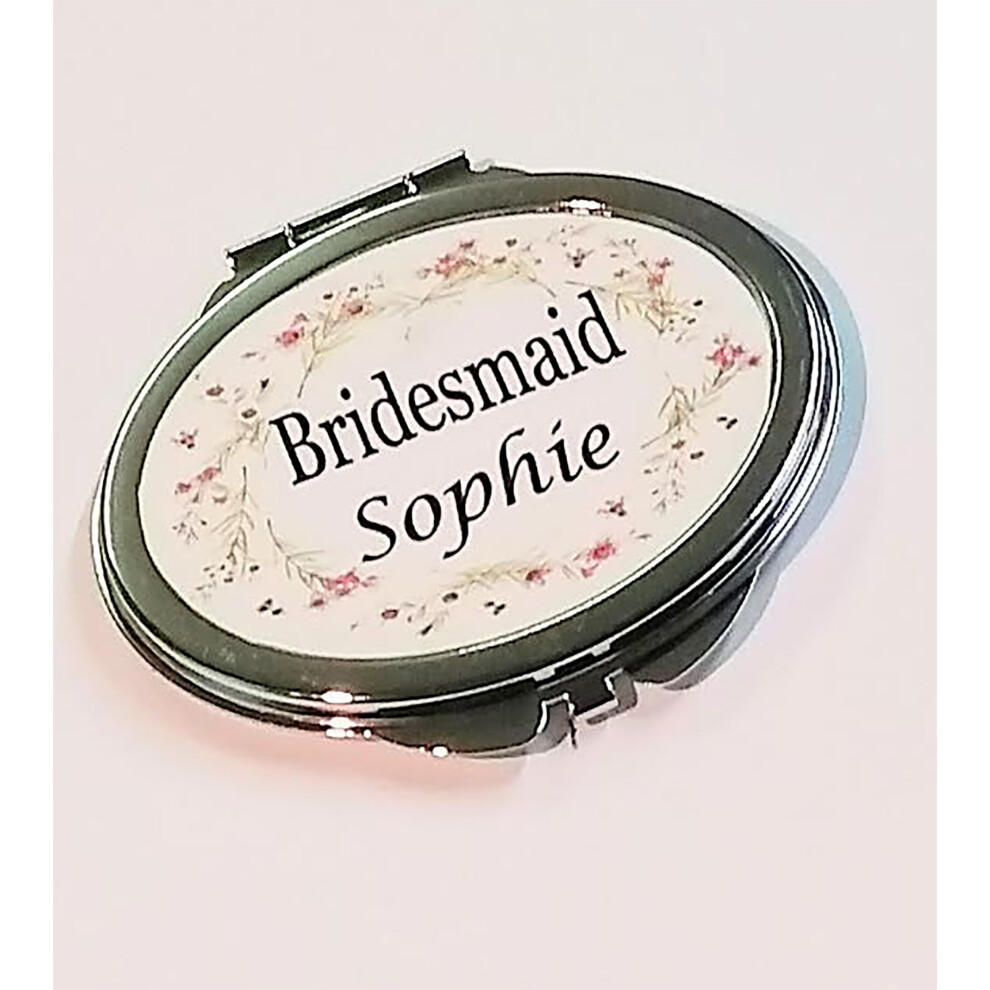 Personalised Gift Products Personalised Pink Floral Bridesmaid, Flower Girl, Mother Of The Bride Or Maid Of Honour Compact Mirror Wedding Gift
