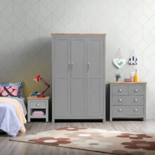 3 Piece Bedroom Set 3 Door Wardrobe 4 Drawer Chest 1 Drawer Bedside Table Light Grey