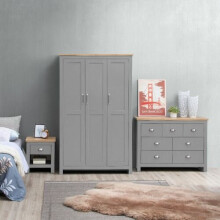 3 Piece Bedroom Set 3 Door Wardrobe 7 Drawer Chest 1 Drawer Bedside Table Light Grey