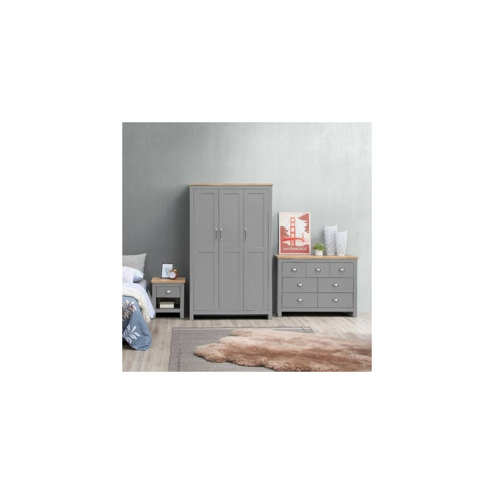 3 Piece Bedroom Set 3 Door Wardrobe 7 Drawer Chest 1 Drawer Bedside Table Light Grey