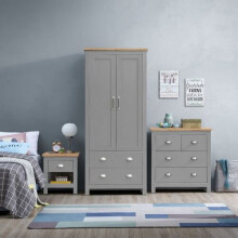 Lisbon 3 Piece Set Wardrobe 4 Drawer Chest 1 Drawer Bedside Table Grey