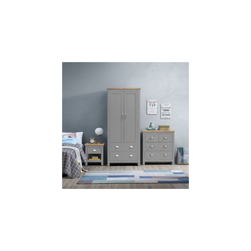 Lisbon 3 Piece Set Wardrobe 4 Drawer Chest 1 Drawer Bedside Table Grey