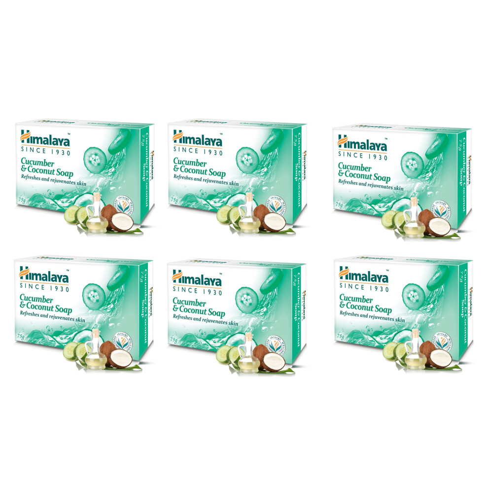 (Pack of 6) Himalaya Cucumber Soap 75g ,Enriched with Goodness of Cucumber ,Blend of Coconut Oil and Cucumber ,Moistures the Skin ,Hydrates the Skin