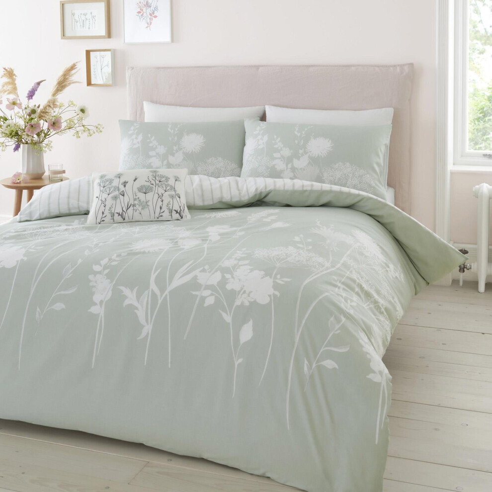 Catherine Lansfield Meadowsweet Floral Duvet Cover King Green