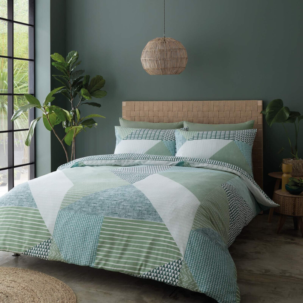 Catherine Lansfield Larsson Geo Duvet Cover Green Double