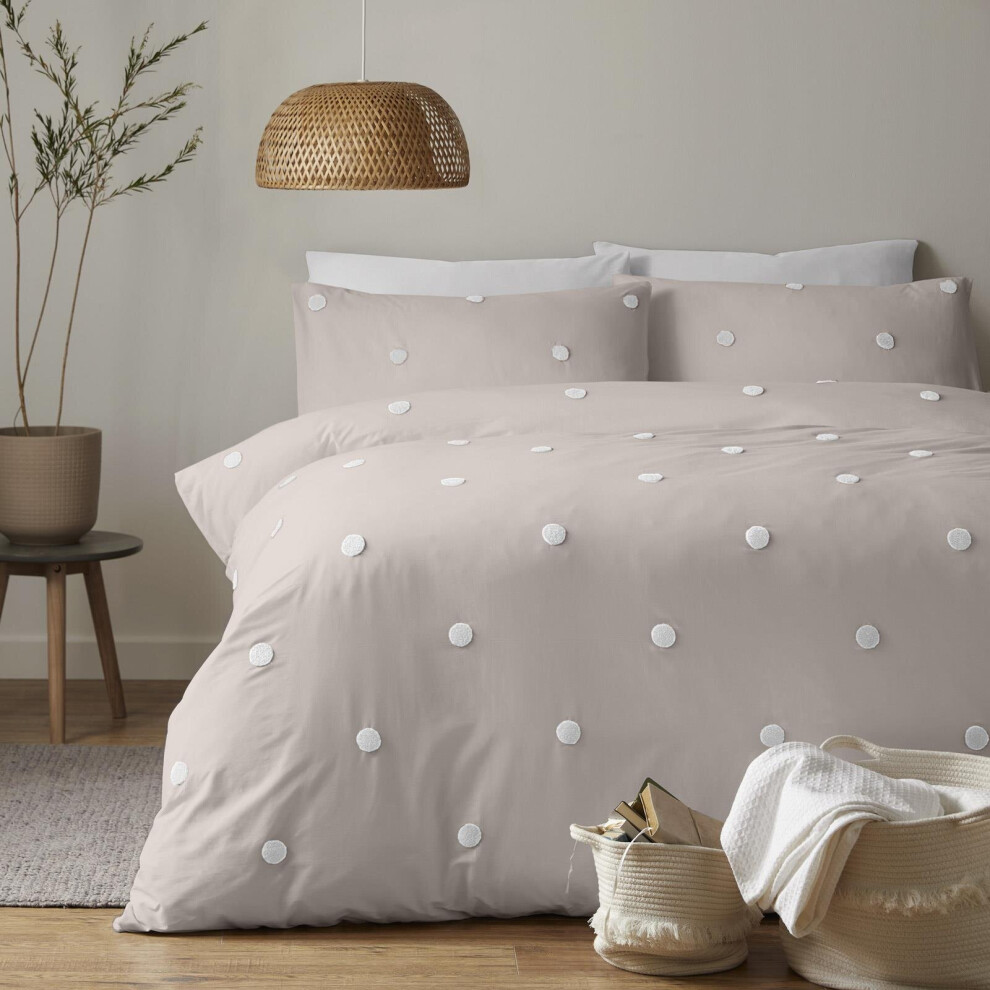 Appletree Dot Garden Duvet Cover Linen/ King White