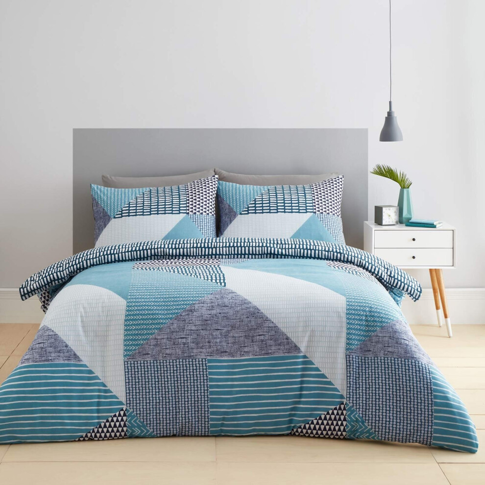 Catherine Lansfield Larsson Geo Duvet Cover Set Teal Single Size - Image 4