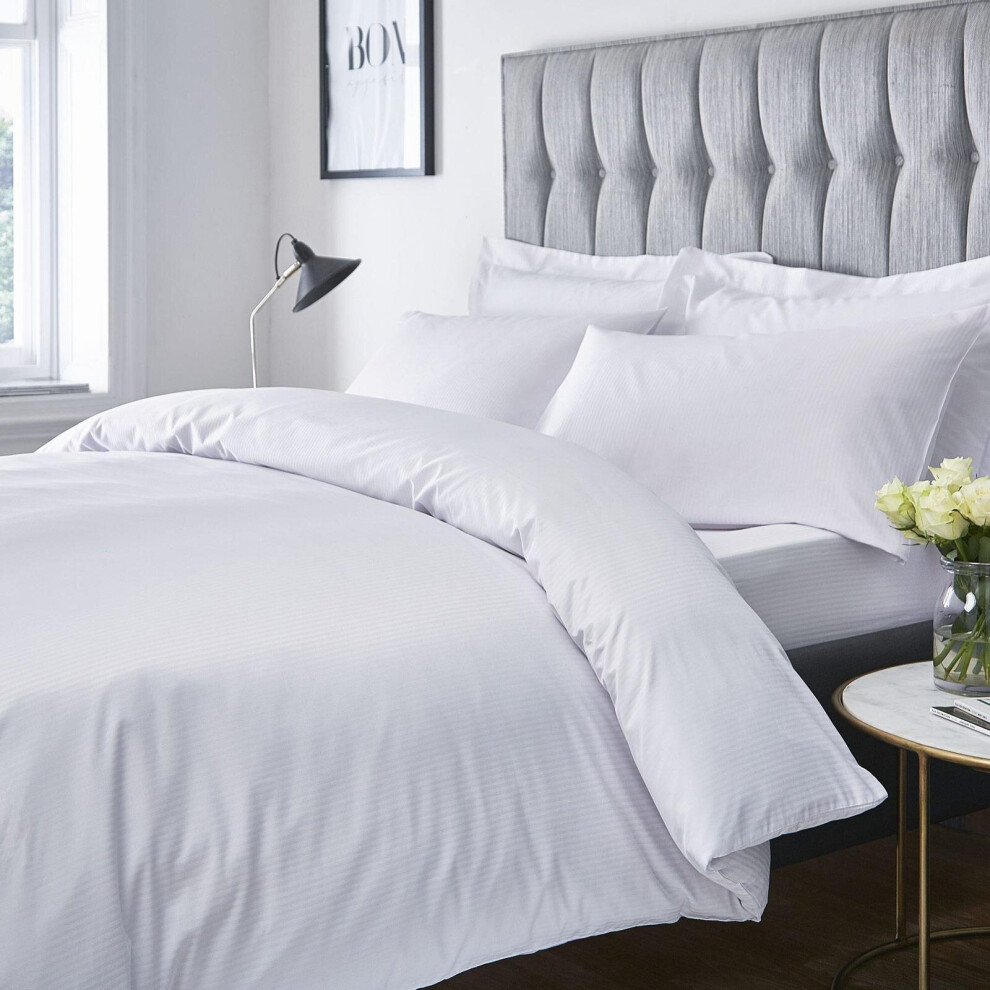 Satin Stripe 300 TC Premium Duvet Cover White Single