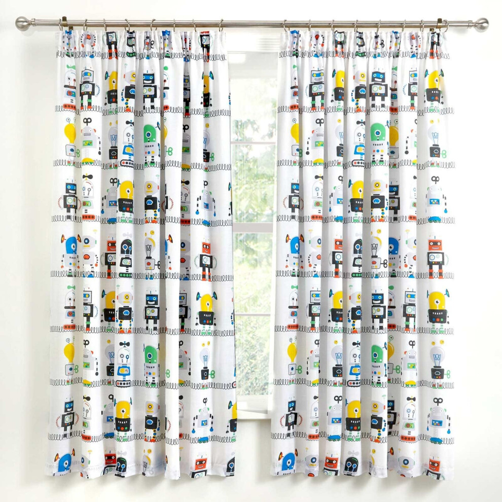 Robots Pencil Pleat Curtains 66" X 72" Blue Bedlam