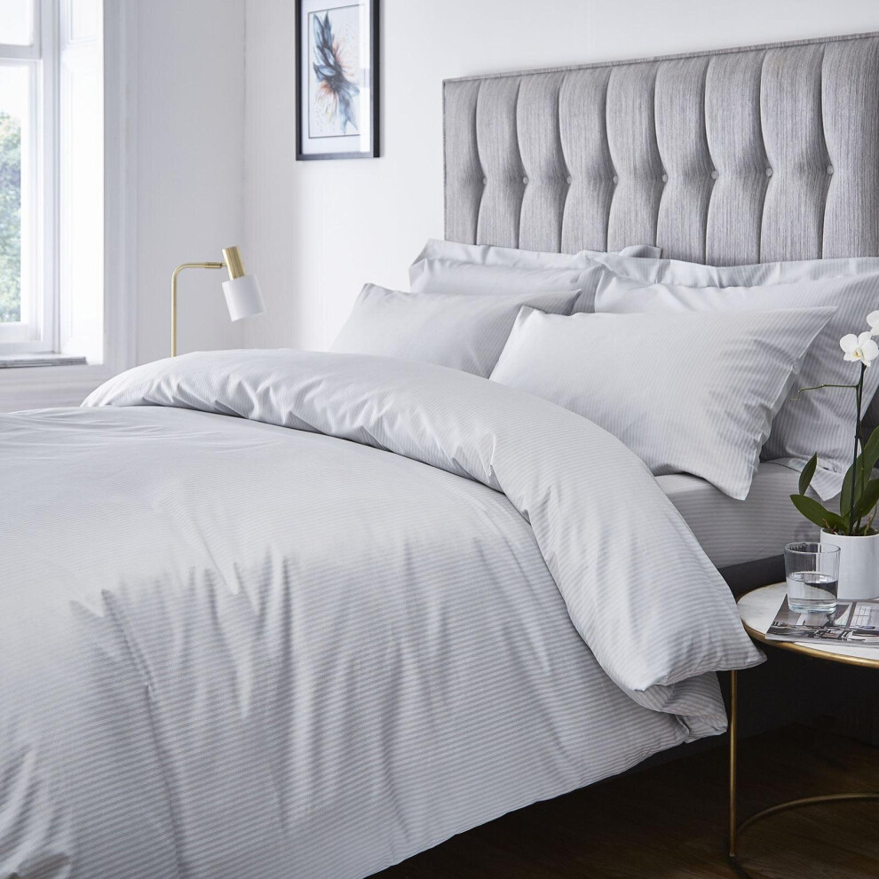 Satin Stripe 300 TC Premium Duvet Cover Grey King